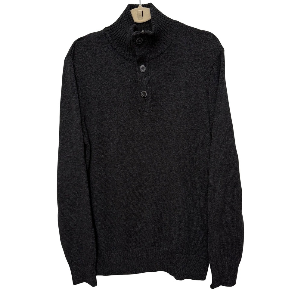 American Eagle Mens Athletic Fit Mock Neck Button Zipper Sweater Gray Large L